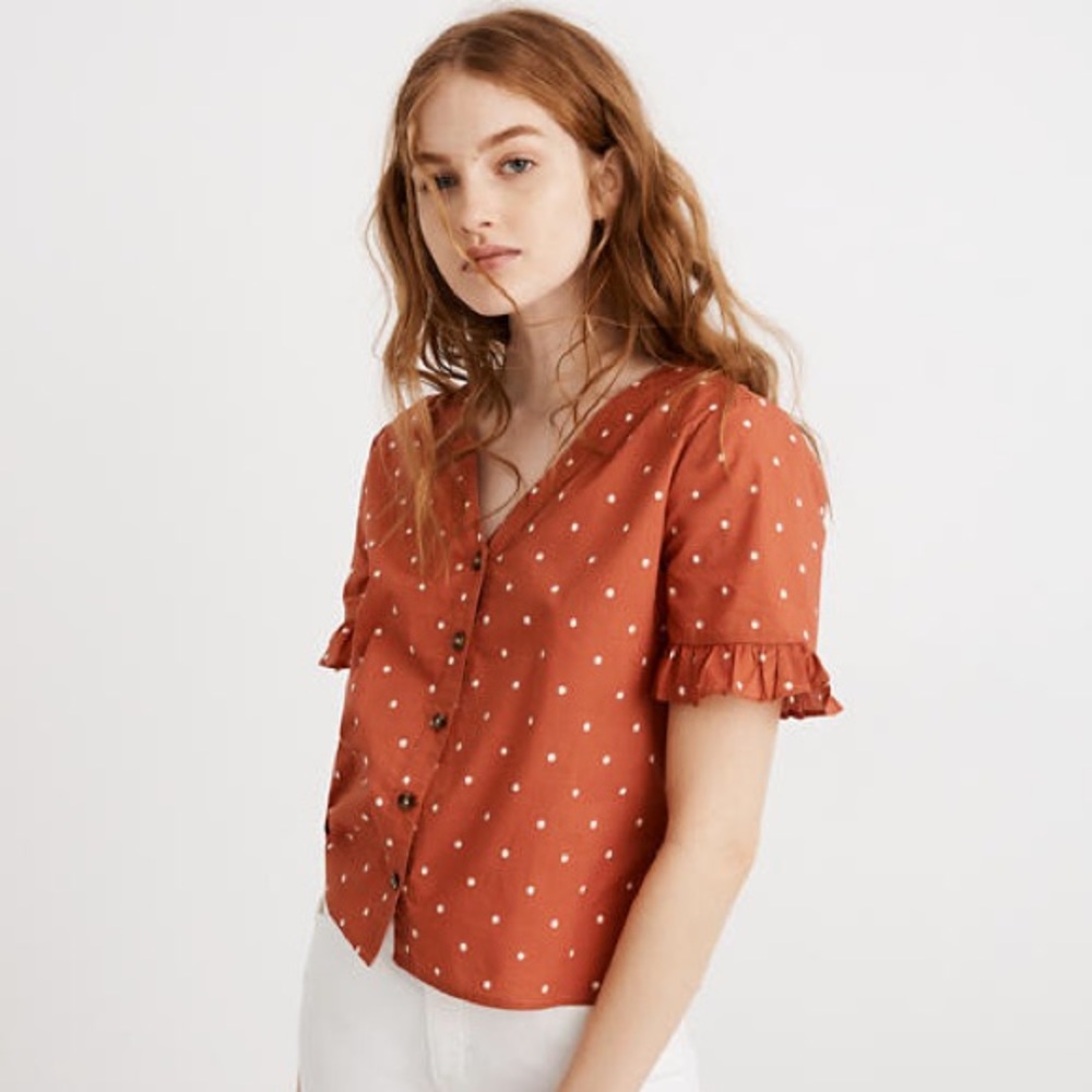 Madewell Village Ruffle Sleeve Shirt in Polka Dot